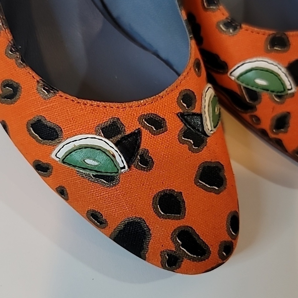 Ashley DEARBORN Leopard Lizard Cheetah Funky Rare Leather Almond Toe Wedge Heel - Picture 3 of 7